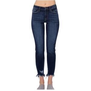 Judy Blue Dark Wash Distressed Hem Skinny Jeans Cotton Blend High Rise Size 14W